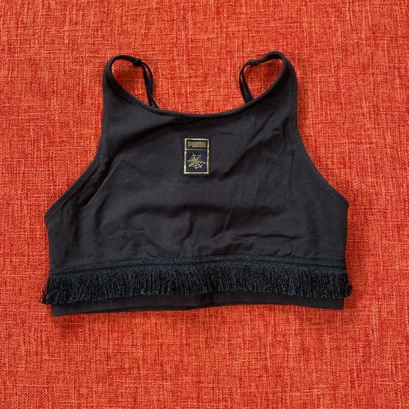 Charlotte Olympia x Puma Black Fringe Crop Top Sports Bra - Picture 3 of 9